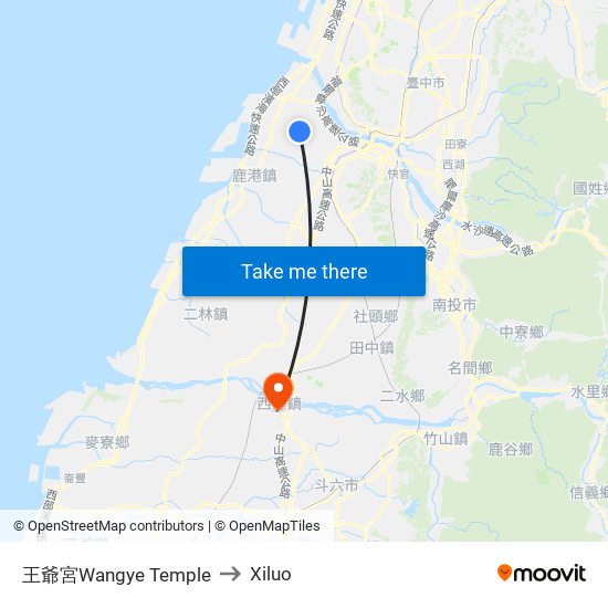 王爺宮Wangye Temple to Xiluo map