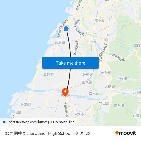 線西國中Xianxi Junior High School to Xiluo map