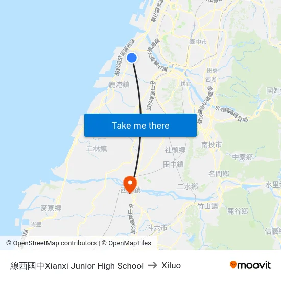 線西國中Xianxi Junior High School to Xiluo map