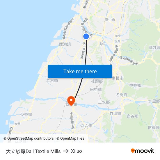 大立紗廠Dali Textile Mills to Xiluo map