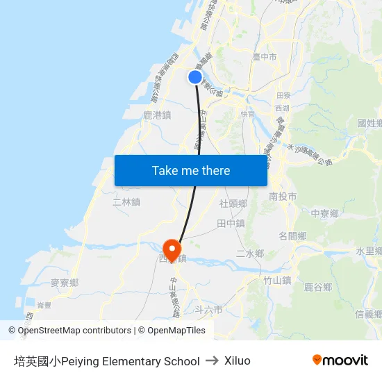 Peiying Elementary School to Xiluo map