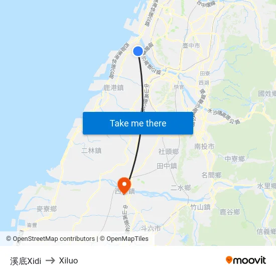 溪底Xidi to Xiluo map
