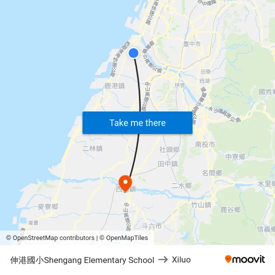 伸港國小Shengang Elementary School to Xiluo map