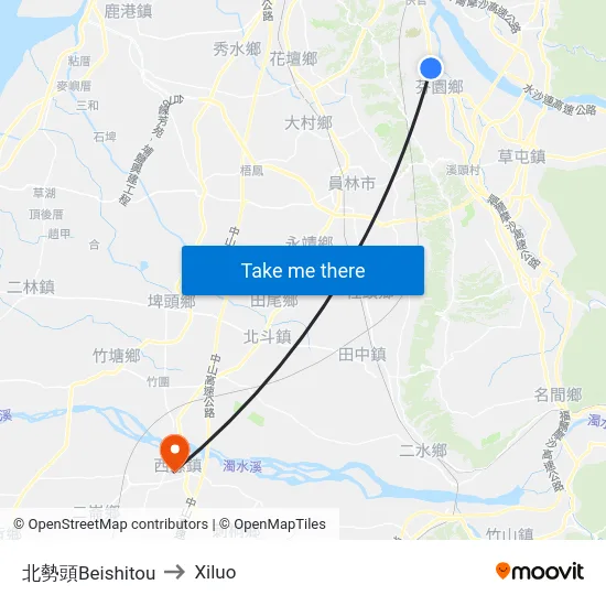 Beishitou to Xiluo map