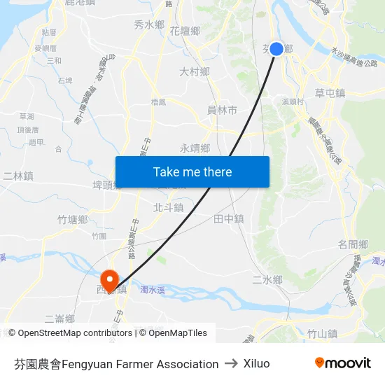 芬園農會Fengyuan Farmer Association to Xiluo map