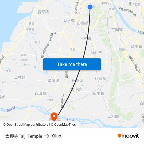 太極寺Taiji Temple to Xiluo map