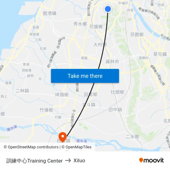 Training Center to Xiluo map