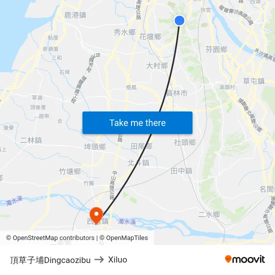 頂草子埔Dingcaozibu to Xiluo map