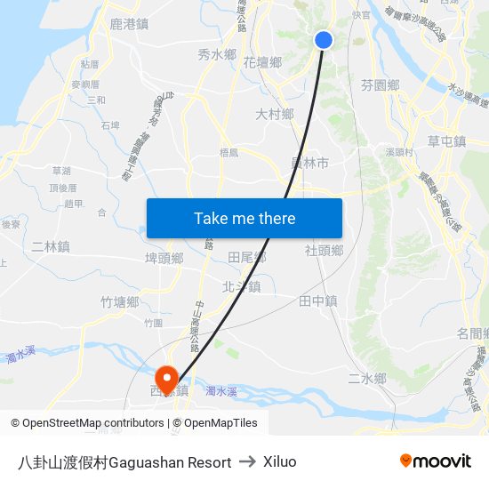 八卦山渡假村Gaguashan Resort to Xiluo map