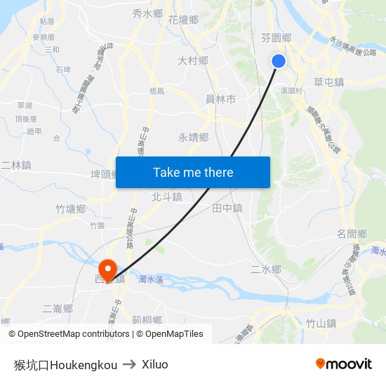 猴坑口Houkengkou to Xiluo map