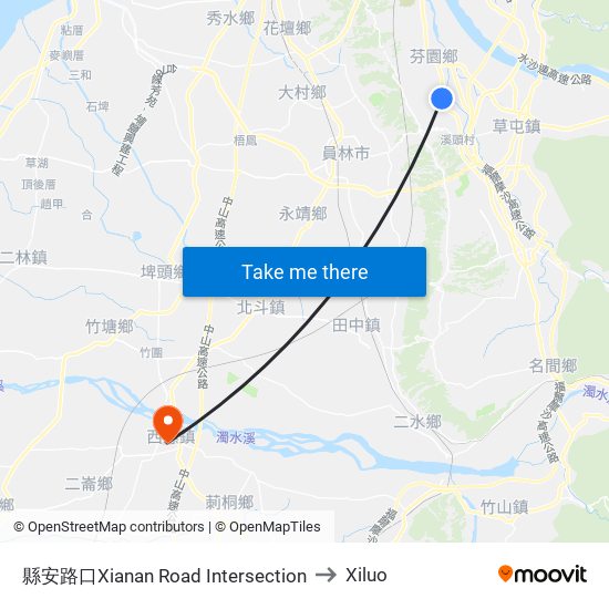 縣安路口Xianan Road Intersection to Xiluo map