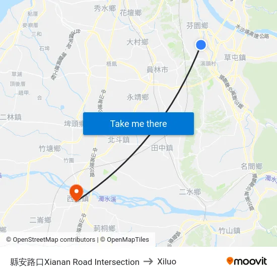 縣安路口Xianan Road Intersection to Xiluo map