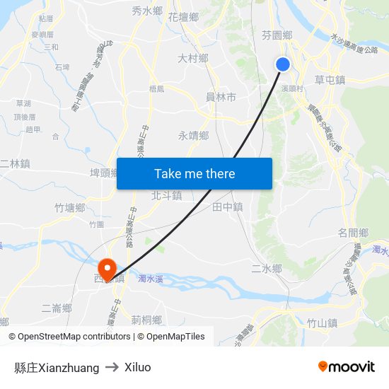 縣庄Xianzhuang to Xiluo map