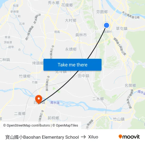 寶山國小Baoshan Elementary School to Xiluo map