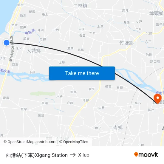 西港站(下車)Xigang Station to Xiluo map