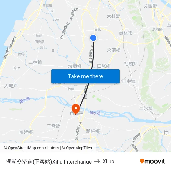 Xihu Interchange (Drop-off) to Xiluo map