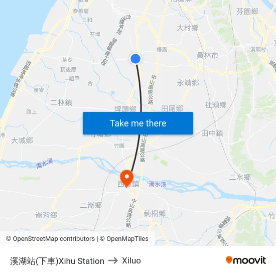 溪湖站(下車)Xihu Station to Xiluo map