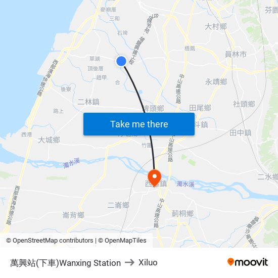 萬興站(下車)Wanxing Station to Xiluo map