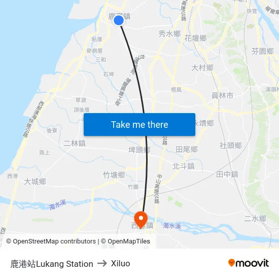 鹿港站Lukang Station to Xiluo map