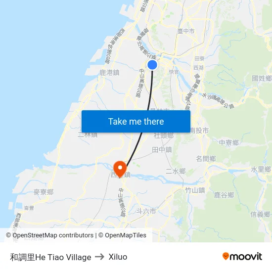 和調里He Tiao Village to Xiluo map