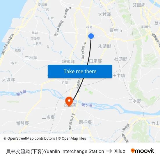 員林交流道(下客)Yuanlin Interchange Station to Xiluo map