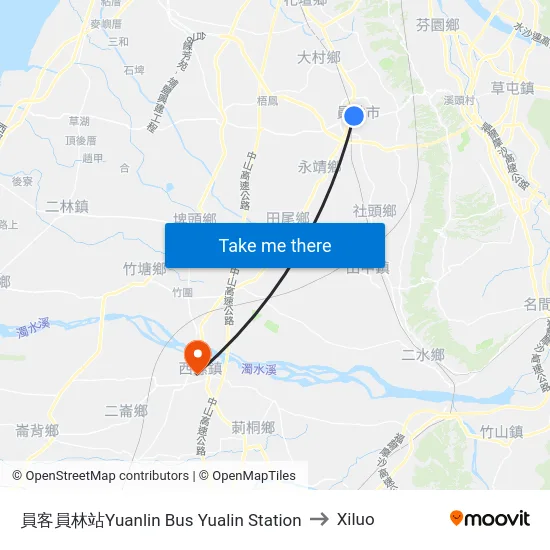 員客員林站Yuanlin Bus Yualin Station to Xiluo map