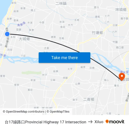 台17線路口Provincial Highway 17 Intersection to Xiluo map