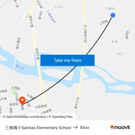 三條國小Santiao Elementary School to Xiluo map