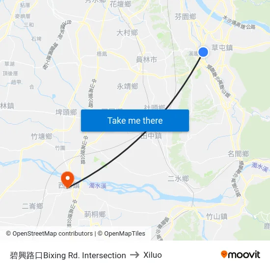 碧興路口Bixing Rd. Intersection to Xiluo map