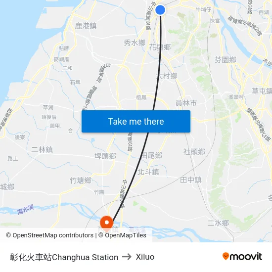 彰化火車站Changhua Station to Xiluo map