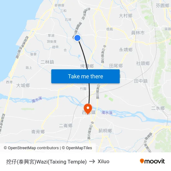挖仔(泰興宮)Wazi(Taixing Temple) to Xiluo map