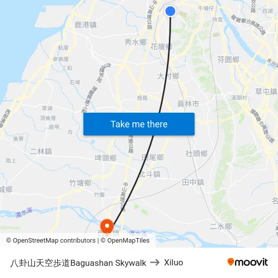 八卦山天空歩道Baguashan Skywalk to Xiluo map