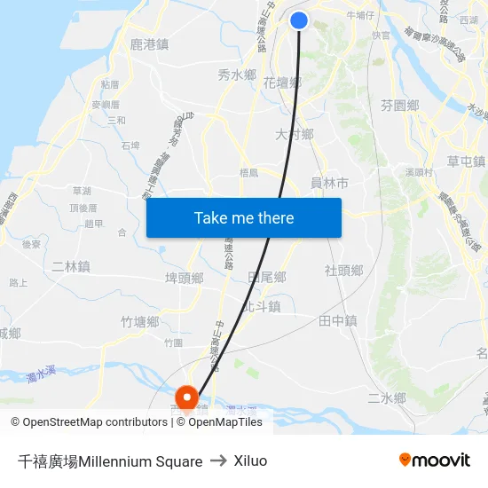 Millennium Square to Xiluo map