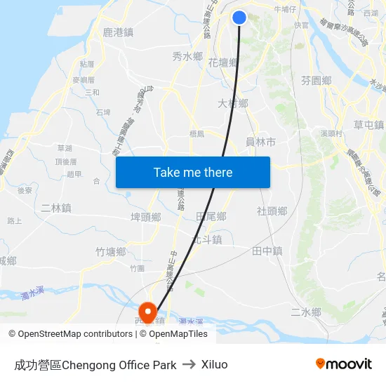 成功營區Chengong Office Park to Xiluo map