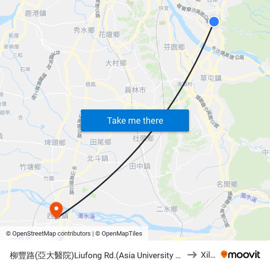 柳豐路(亞大醫院)Liufong Rd.(Asia University Hospital) to Xiluo map