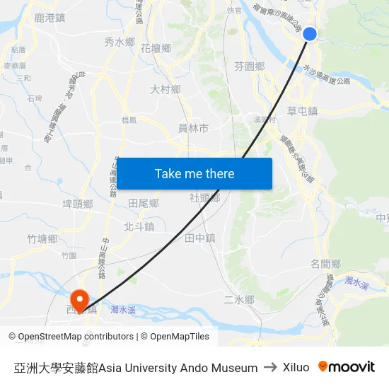 Asia University Ando Museum to Xiluo map