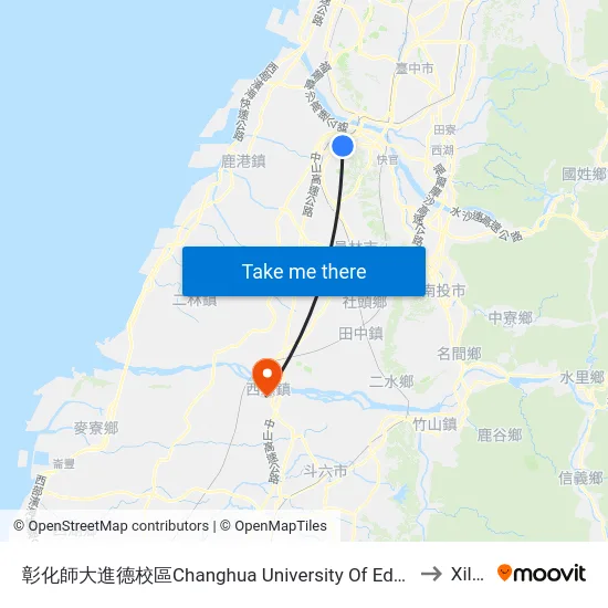 Changhua University Of Education to Xiluo map