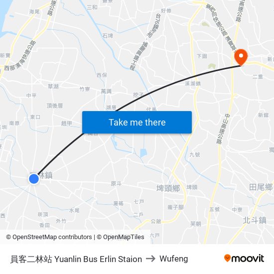 員客二林站 Yuanlin Bus Erlin Staion to Wufeng map