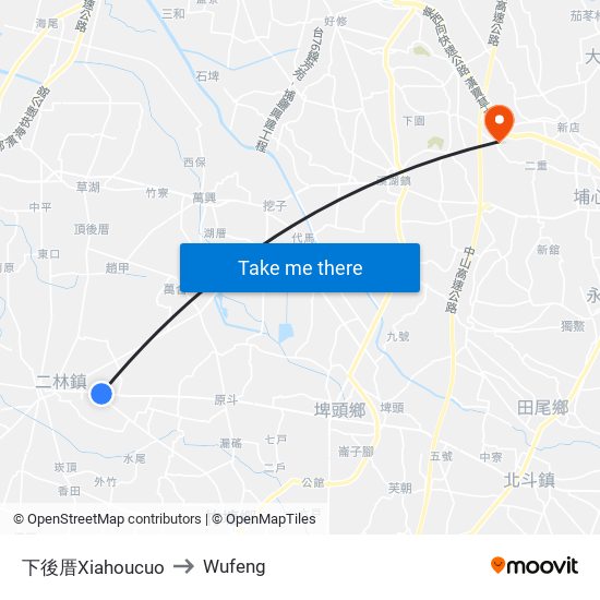 下後厝Xiahoucuo to Wufeng map