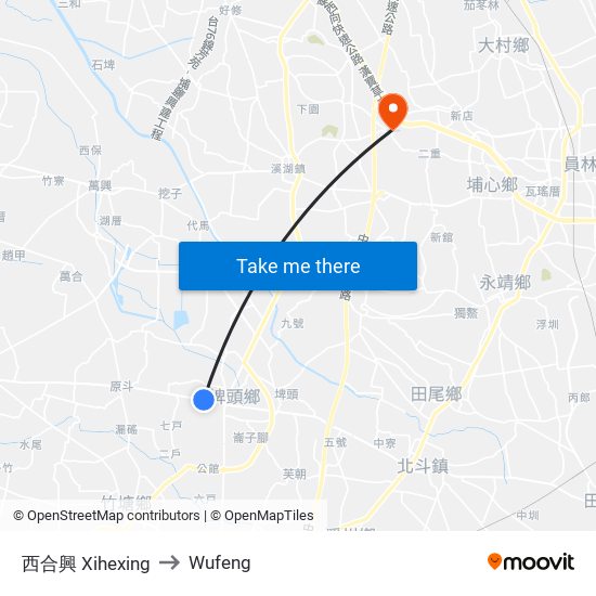 西合興 Xihexing to Wufeng map