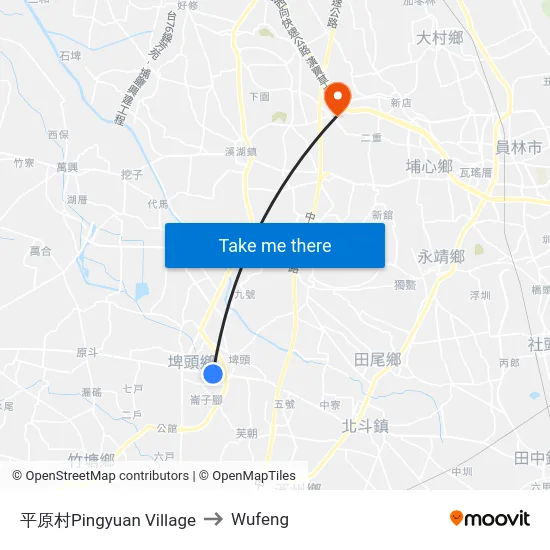 平原村Pingyuan Village to Wufeng map