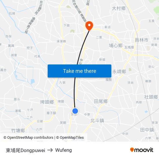 東埔尾Dongpuwei to Wufeng map