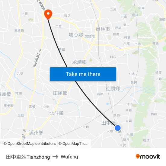 田中車站Tianzhong to Wufeng map