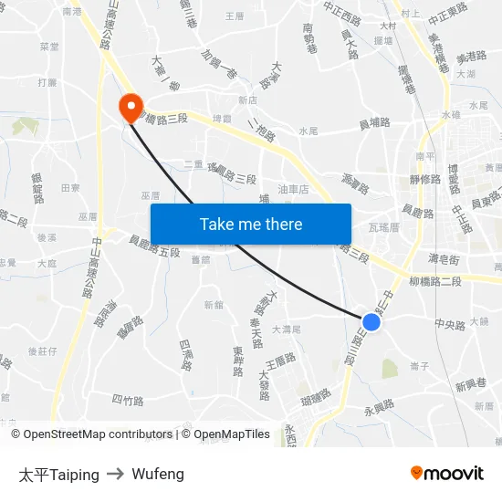 太平Taiping to Wufeng map