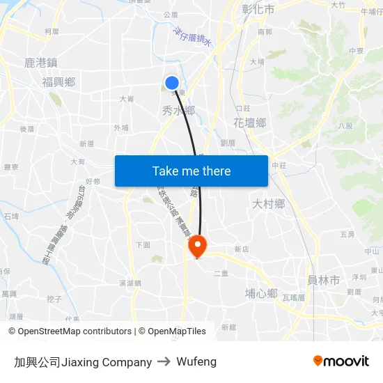 Jiaxing Company to Wufeng map
