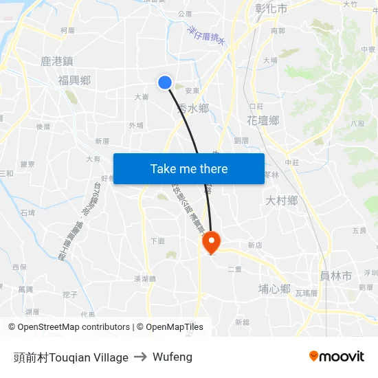 Touqian Village to Wufeng map