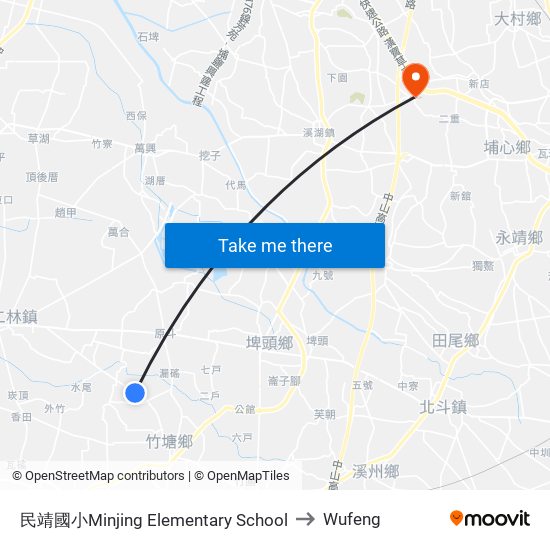 民靖國小Minjing Elementary School to Wufeng map