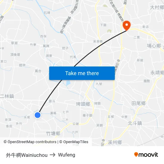 Wainiuchou to Wufeng map