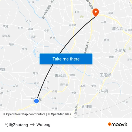 Zhutang to Wufeng map