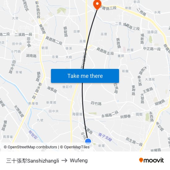 三十張犁Sanshizhangli to Wufeng map